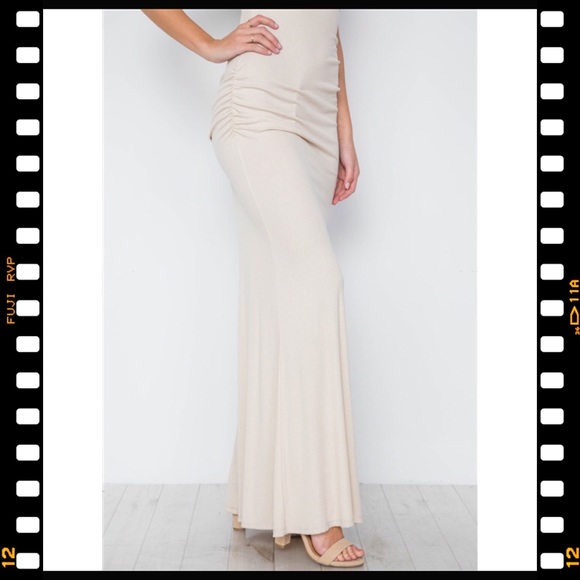 TAUPE RUCHED SIDE JERSEY TANK KNIT MAXI LONG DRESS - Picture 3 of 8